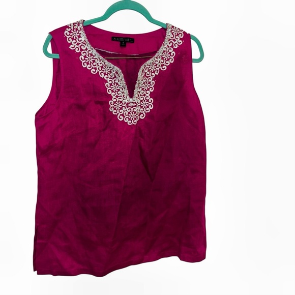 Lafayette 148 New York Tops - Lafayette 148 New York fuchsia linen sleeveless top blouse beaded tunic 12 pink
